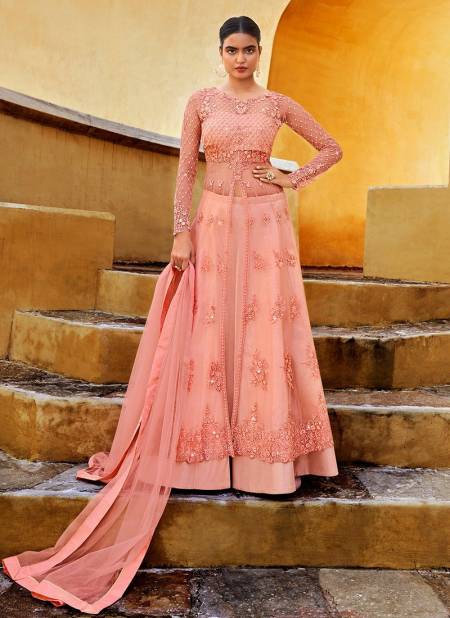Peach Colour Designer Exclusive Festivel Wear Heavy Embroidery Latest Gown Collection 10063